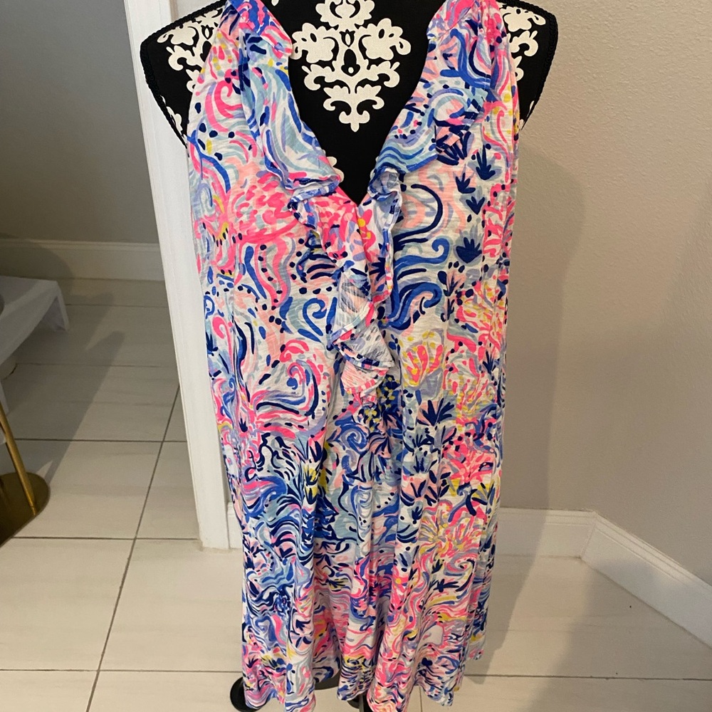 Lilly Pulitzer Vibrant Pink and Blue Midi Dress